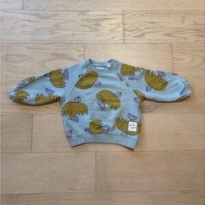 Zara toddler blue bird print sweatshirt, size 3T